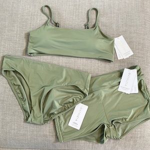 Athleta XL 3pc Scoop Bikini Top Clean Full Bottom Sand Sprint Short